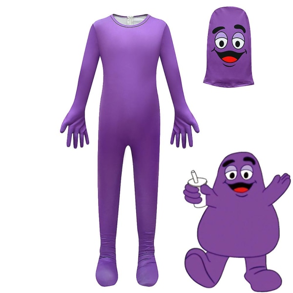 Grimas Shake Kostym Barn Pojkar Flickor Lila Grimas Cosplay Underbart spel Halloween Jumpsuit Canival Födelsedagsfest Kostym 130cm grimace