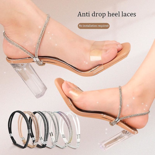 Nye Rhinestone højhælede sko bånd Anti-løs til kvinder Diamantsnørebånd Anti-drop hælremme Bæltebor Elastiske faste bælter Black diamond