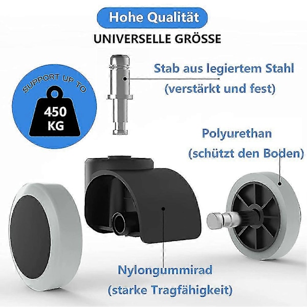 5-pak kontorstolhjul 11 mm / 22 mm erstatning hardt gulv for spillstoler, kontorstoler, Pr
