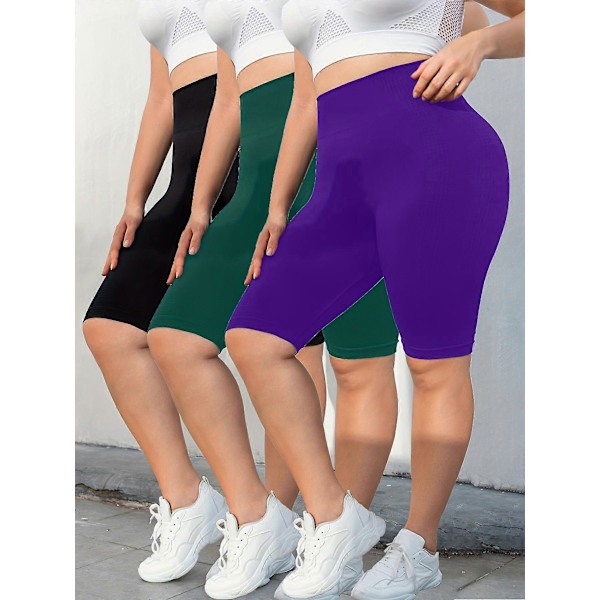 Nya modeller 3-pack Yoga Shorts i Stora Storlekar för Kvinnor, Hög Midja Peach Lift, Stretchiga, Butt-lyftande, Hög Elasticitet, Fitness Activewear, Snabbtorkande, Sömlösa