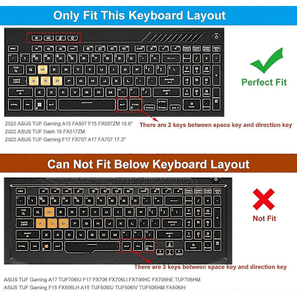 Tastaturdækning til 2022 Asus Tuf Gaming F15 Fx507zm Fx507zm-es74 / A15 2022 / Tuf Dash 15 Fx517zm Fx517zm-as73, Asus Tuf Gaming F17 Fx707 / A17 Fa707