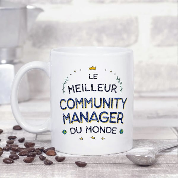 Community Manager Mugg för Män på Franska Meilleur du Monde Rolig Present till Kollegor Keramisk 33 cl Mugg