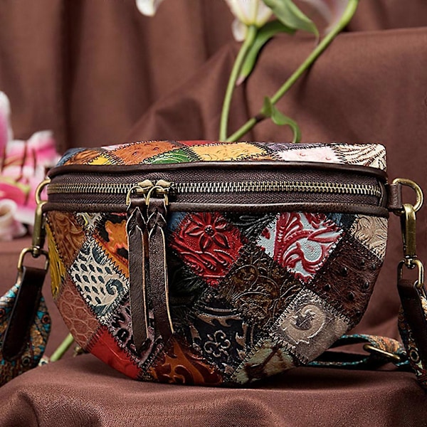 Midjeväska i kohudsläder Crossbody-väska för damer med justerbar rem
