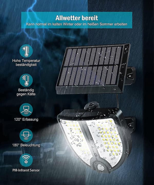 2023 - Solcellelamper for utendørs bruk, 90 LED solcellelamper utendørs med bevegelsessensor, IP65 vanntett, 3 moduser (ShiKai)