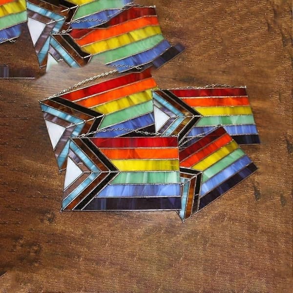 Progress Pride Glasmosaik Flag Solfanger, Pride Flag Solfanger til Vinduer, Pride Flag Akryl Solfanger Håndværk, Vinduesindretningsgave 2pcs