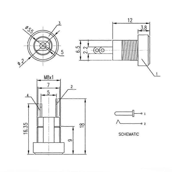 5 stk. DC-022B Strømforsyningskontakt Hunn Panelmontering Kobling 5,5 x 2,1 mm