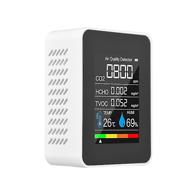 Bærbar Luftkvalitetsmåler Indendørs CO2 Detektor 5 i 1 Formaldehyd HCHO TVOC Tester LCD Temperatur