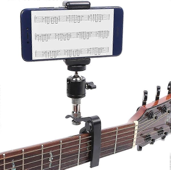 Smartphone Gitarr Kapo, Gitarr Telefonhållare, Akustisk Gitarr Bas Huvud Telefonstativ Gitarrtillbehör för Livesändning