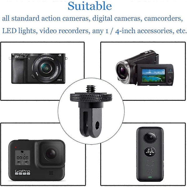 Setti 2 kamerajalustan sovitinta, Ephe, Yhteensopiva GoPro Hero10/Insta360 ONE X2/Go 2/Xiaomi Yi -kameroiden kanssa, Alumiini, Musta