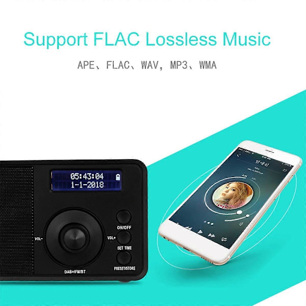 Kannettava + Digitaalinen Radio Langaton Bluetooth Stereokaiutin LCD-näyttö Ulkokäyttöön Kuuloketuki Hälytys