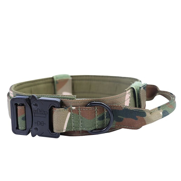 Stilfuldt hundehalsbånd Nylon militært hundehalsbånd tykt med håndtag træningshundehalsbånd Camouflage L