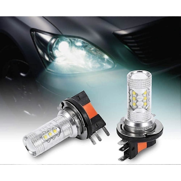 För h15 led H15 80w LED-lampa, 2 st 80W H15 LED Vinklade Vita Lampor för Varselljus Bilbelysning