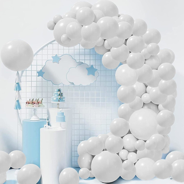 105 stk hvite ballonger, rund form lateksballonger tykke matte macaronballonger med stripe, kjede, tape Romantisk festivalfestdekorasjoner for Valenti