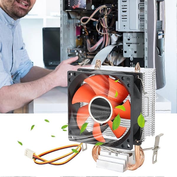 Mini PC CPU Køler Enkelt Lydløs Blæser 2 Kobberrør Computer Kabinet Køler Rød