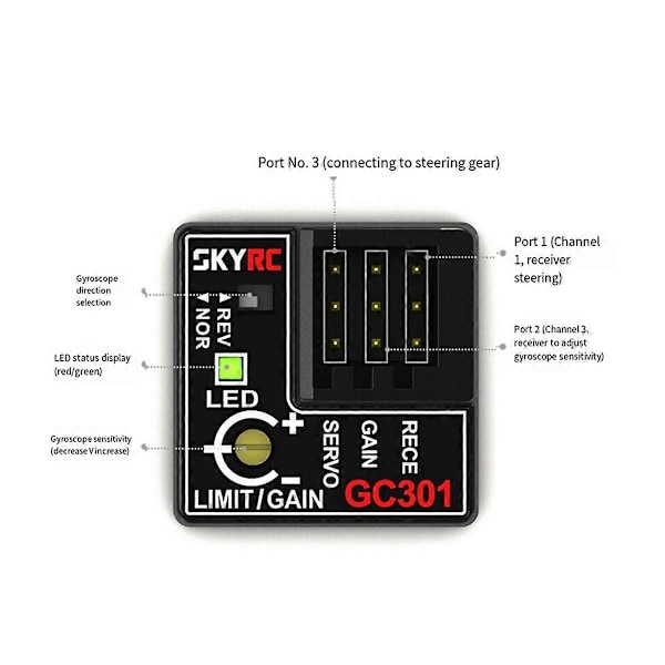 Gyro Sensor GC301 4-8.4V Mini Gyro Sensor Gyroskop for RC Bil Styringsutgang Korrigerende Integrat