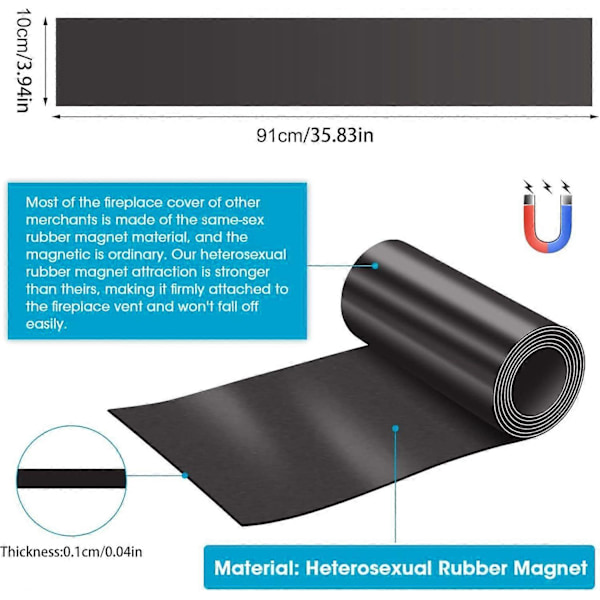 Skorstensskydd Blockerar Kall Luft Från Ventiler För Att Förhindra Värmeförlust - Magnetisk Eldstadsskärm - 91,4 cm x 10,2 cm (2-pack)