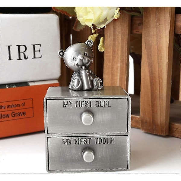 Silver Tandask, Baby Min Första Tand och Lock Minnessak Box Set, Barn Tänder Organiserare antikt tenn