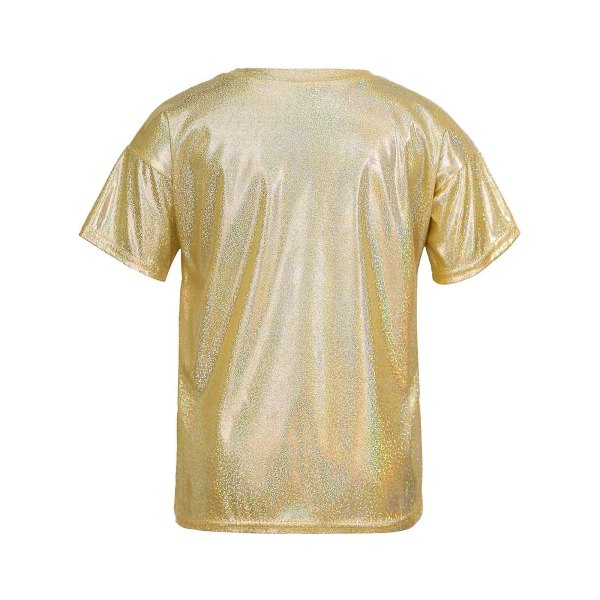 Børn Piger Glitrende metallisk skinnende T-shirt Drenge Kortærmede Løs T-shirt til Jazz Hip Hop Dansekostume Sceneforestilling gold 120