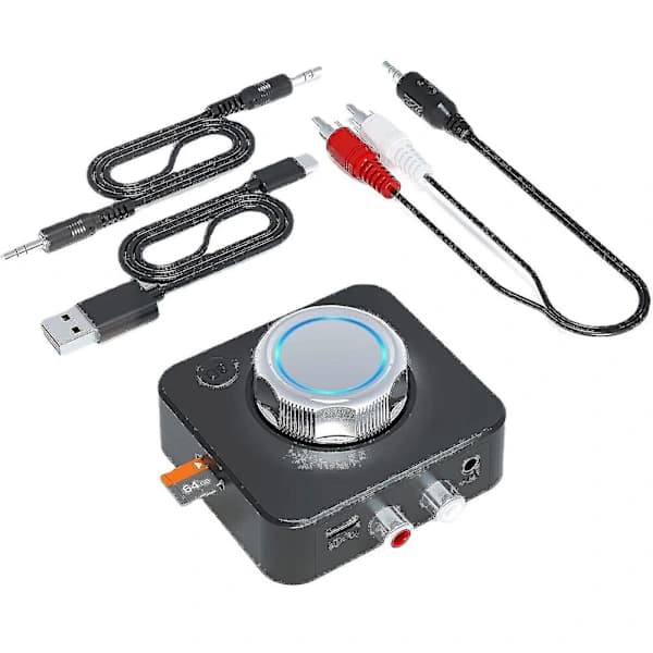 Bluetooth 5.0-mottaker Trådløs 3,5 mm Aux til 2 RCA Audio 3D Stereoadapter Opptak Svart