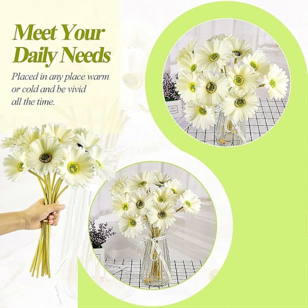 Kunstig Tusenfryd Kunstig Blomst Gerbera Tusenfryd Kunstige Gerbera Tusenfryd Kunstig Blomsterbukett 38 cm for Bryllup Brudebukett (Hvit, 18 stk)