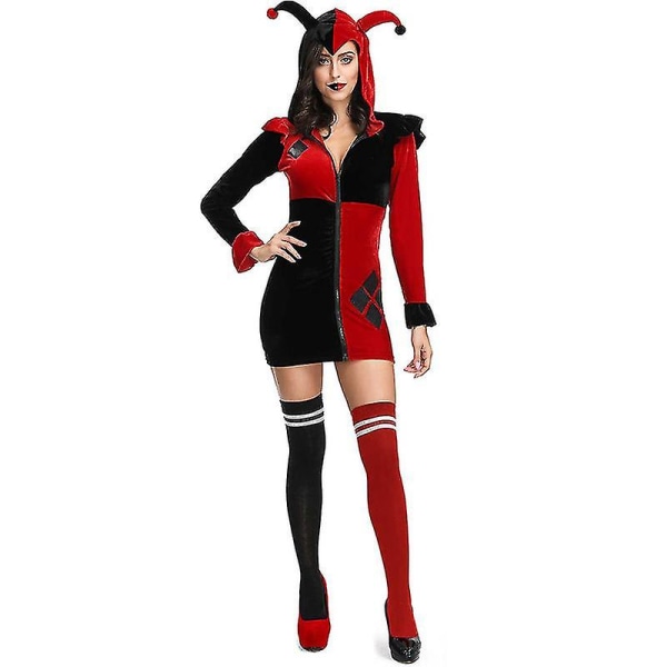 Halloween Circus Clown Character Costume Vuxenfilm Hero Villain Character Harley Quinn Kjol 185cm