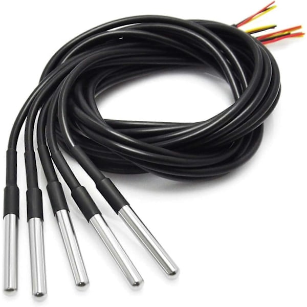 5 st 18B20 Vattentät Temperatursensor Termoelement Termometer 1M med Termisk Resistans Termisk Kabel