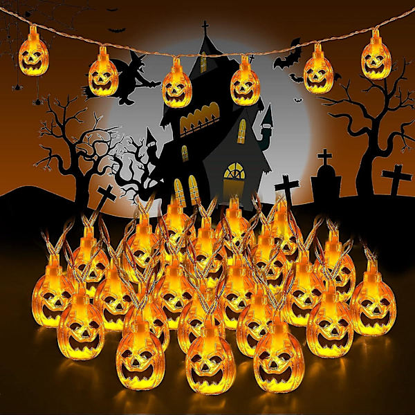Halloween String Lights, 3m 20 Led Halloween 3D Pumpkin String Lights Paristokäyttöinen, Ip65 Vedenkestävä Jatkuvasti päällä/vilkkuvat merkkijonot Hallowille Maple Leaf String Lights