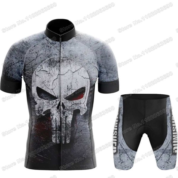 2023 Skull Cykeltrøje Sæt Justiceiro Cykeltøj Mænd Punisher Road Bike Shirt Suit Cykel Bib Shorts MTB ridetøj 3 4XL