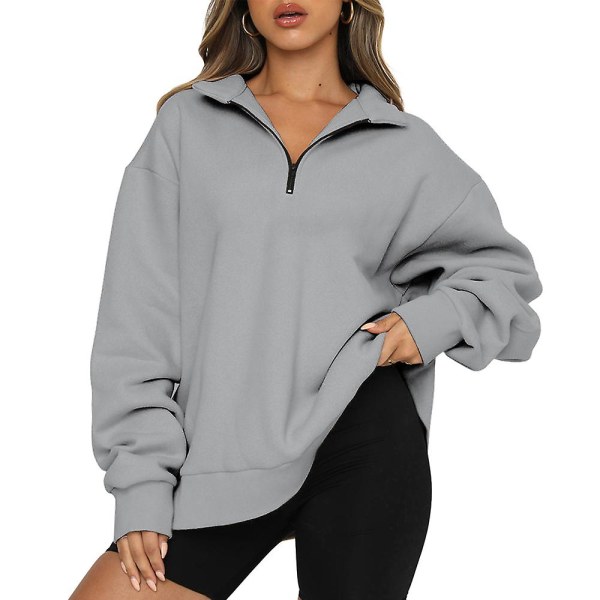 Kvinner Casual Topper Gensere Løs Langermet Vanlig Pullover Gray S