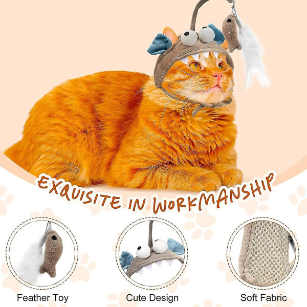 Hovedmonteret kattelegetøj Kat Teaser legetøj med fjer Interaktivt  kattelegetøj Kattehovedbeklædning til indendørs udendørs Grey 5447 | Grey |  Fyndiq