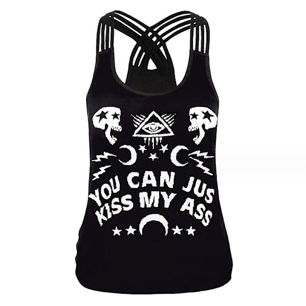 Dame tanktop Halloween 3d Horror Ugly Print Cross Skulderstrop Nyhed Rundhalset Vest Tee style 8 L