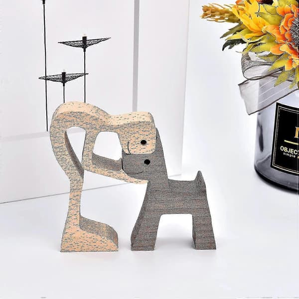 Träfigur Män & Hund Dekorativ Heminredningspresent