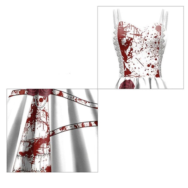 Halloween Bloody Print Fest Suspender Kjoler Mode Sexet Tunika Flowy Kjole Festival Light Bride Cos Kostume WHITE XL