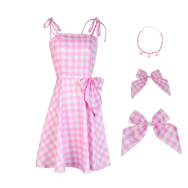 Barbie cosplay kostym live-action film ken Barbie Barbie verkliga cosplay kostym Barbie dress + necklace + bow 150cm