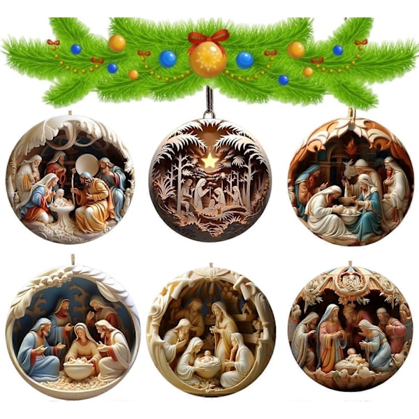 3 st Julkrubba Ornament Jul, Julkrubba Hänge för Julgran Jesu Födelse Kristen Dekor Religiös Gåva för Kristen