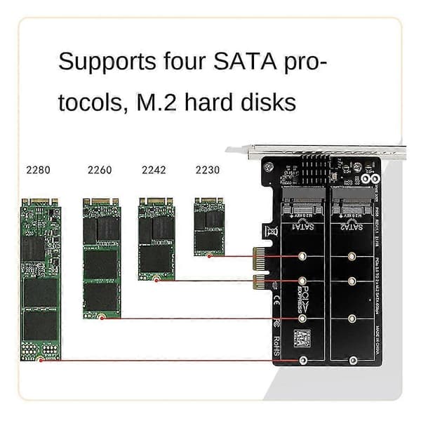 PH58 2 x M2 SATA til PCIE Adapterkort Dobbel Disk Displaykort RAID Splitter Utvidelseskort PCIe X1 til NGFF M2 SATA SSD