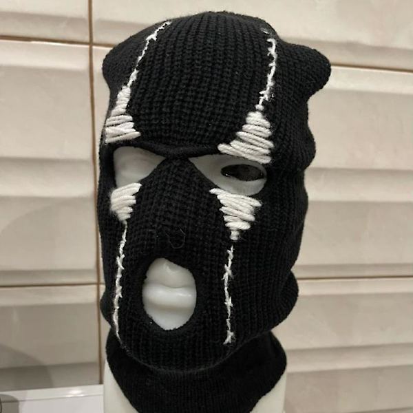 Menn Halloween Balaclava Skremmende kvinner Strikket hette Strikket lue Fest Motorsykkel Sykkel Ski Sykling Kule hodeskallemasker 3 black white