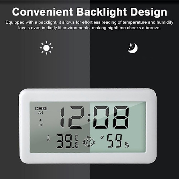Digital Inomhus Termometer Hygrometer Hem Noggrann LCD Temperatur Luftfuktighetsmätare med Tid