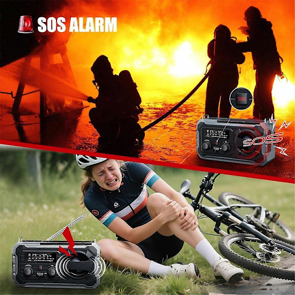 Nödväderradio, 8000mAh Solcell & Vevradio