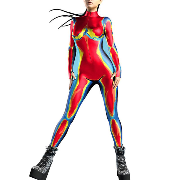 Dammode 3d thermal bild/ printed cosplay kostym Halloween Party Rave Body med tumhål style 1 S