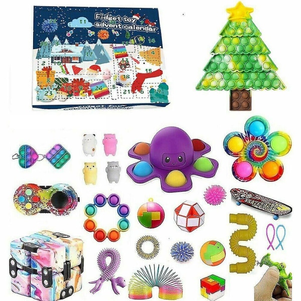 Jule-adventskalender Fidget-legetøj 24 dages nedtællingsblindboks til børn, juledekompressionsgave Christmas Tree