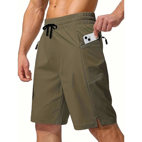 Nye modeller Herre Solid Shorts med snøre og lynlåslommer, badebukser, hurtigtørrende strandshorts, velegnet til sommeraktiviteter