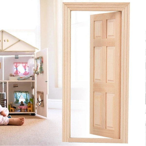 Mini Puinen Nukkekodin Ovi DIY Huonekalutarvikkeet 1:12 Mittakaava