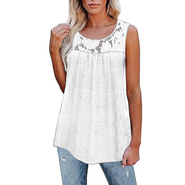 Dame Dame Blonde Patchwork Ærmeløs Løs Vest Tank Afslappede Toppe