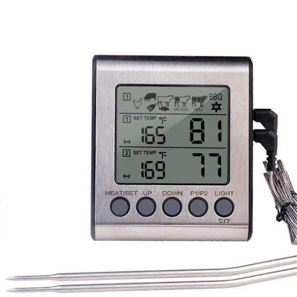 Digital kötttermometer med dubbla sonder för matlagning, BBQ, ugn