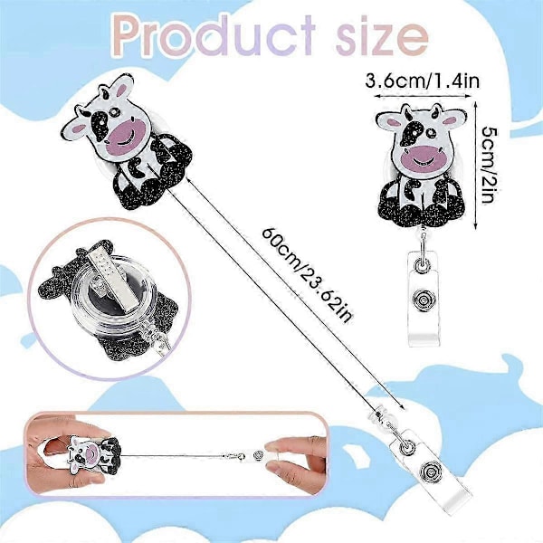 3 STK. Ko Badge Reel Clips, Udtrækkelig Badge Holder Søde ID Navnekortholdere med Drejelig Clip, Bue