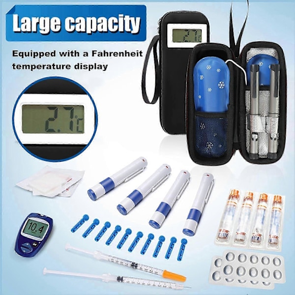 Insulin Kylväska Resefodral med Termometerdisplay Medicin Diabetisk Kylare för Resor Bärbar Kyld Medicin Organiseringsväska med Vetenskaplig Design