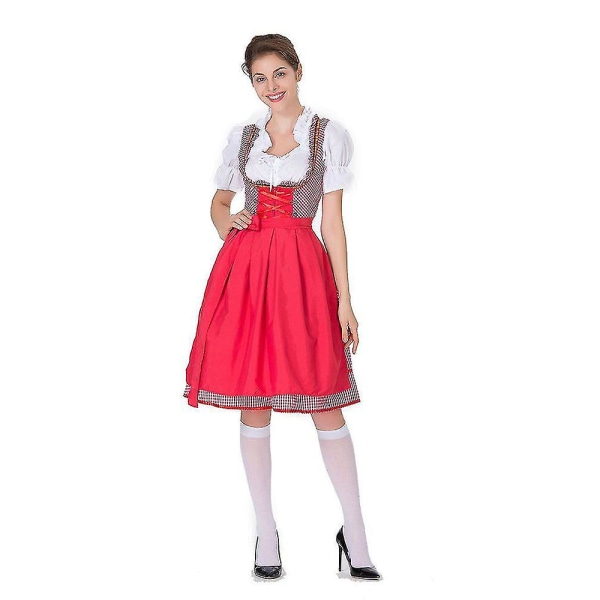 Hurtig levering Kvinder Tysk Dirndl Kjole Kostumer Til bayersk Oktoberfest Halloween Carnival Red 3XL