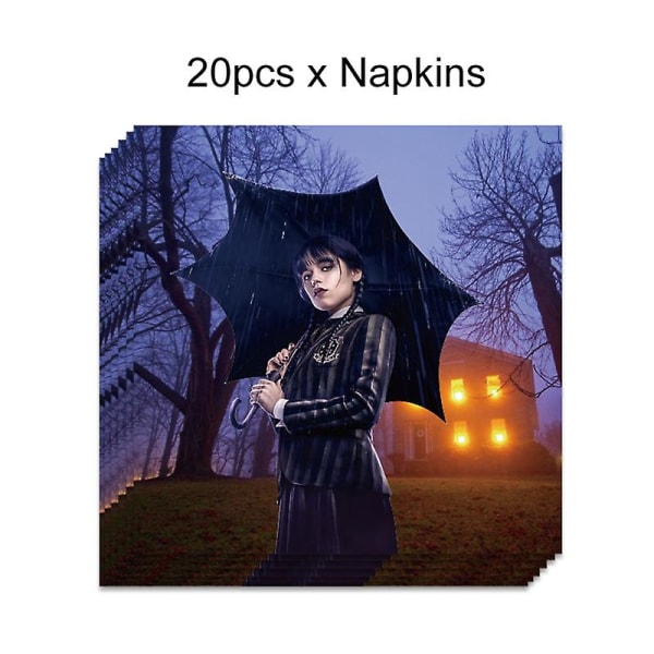 The Movie Wednesday Addams Fødselsdagsfest Dekoration Banner Ballon Service Festlige Event Supplies Home Decor Cups Baggrund 20pcs napkins