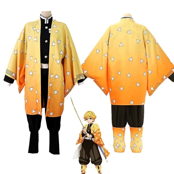 Demon Slayer Agatsuma Zenitsu Cosplay kostume Anime Kimetsu No Yaiba Zenitsu paryk Voksen Børn Kimono Uniform Halloween kostume style3 150cm